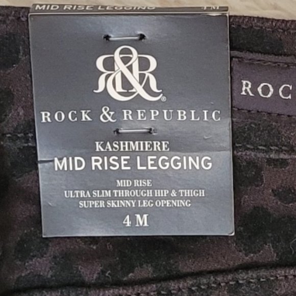 Rock & Republic Kashmiere Mid Rise Legging Black Jean Jaguar Prints Size 4 - Picture 10 of 11